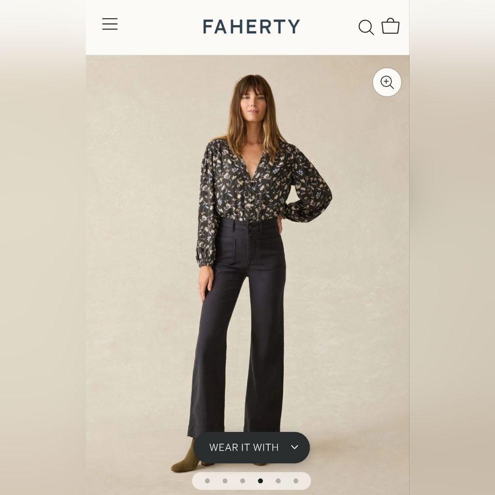 Faherty Brown Dyed Terry Cloth Wide Leg Pants 32 New With Tags